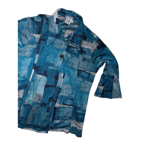 Parsley & Sage Sz XL Teal Blue Swing Modernist Art-to-Wear Jacket‎ Cotton Flowy - Picture 1 of 7